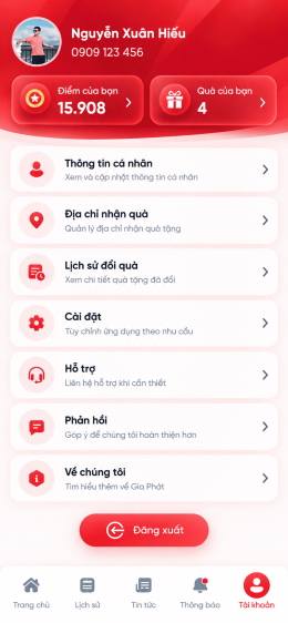 Ứng dụng Tích điểm, đổi quà tặng